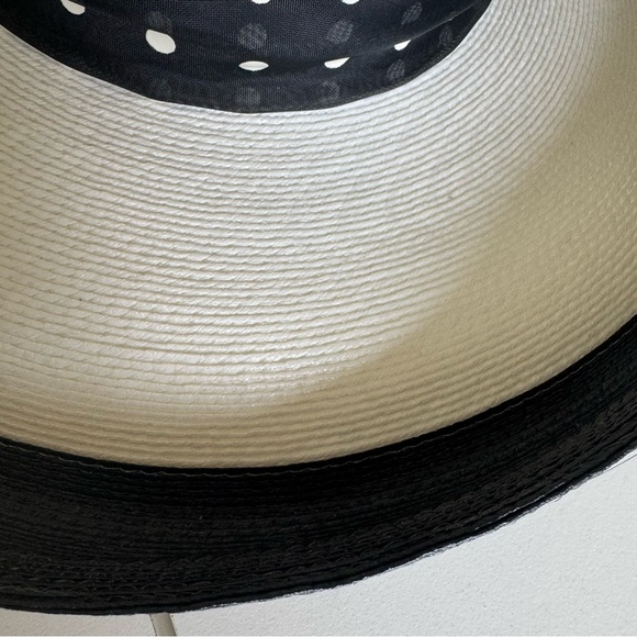 Vintage Black and White Woven Wide Brim Hat with Polka Dot Band - Picture 5 of 11